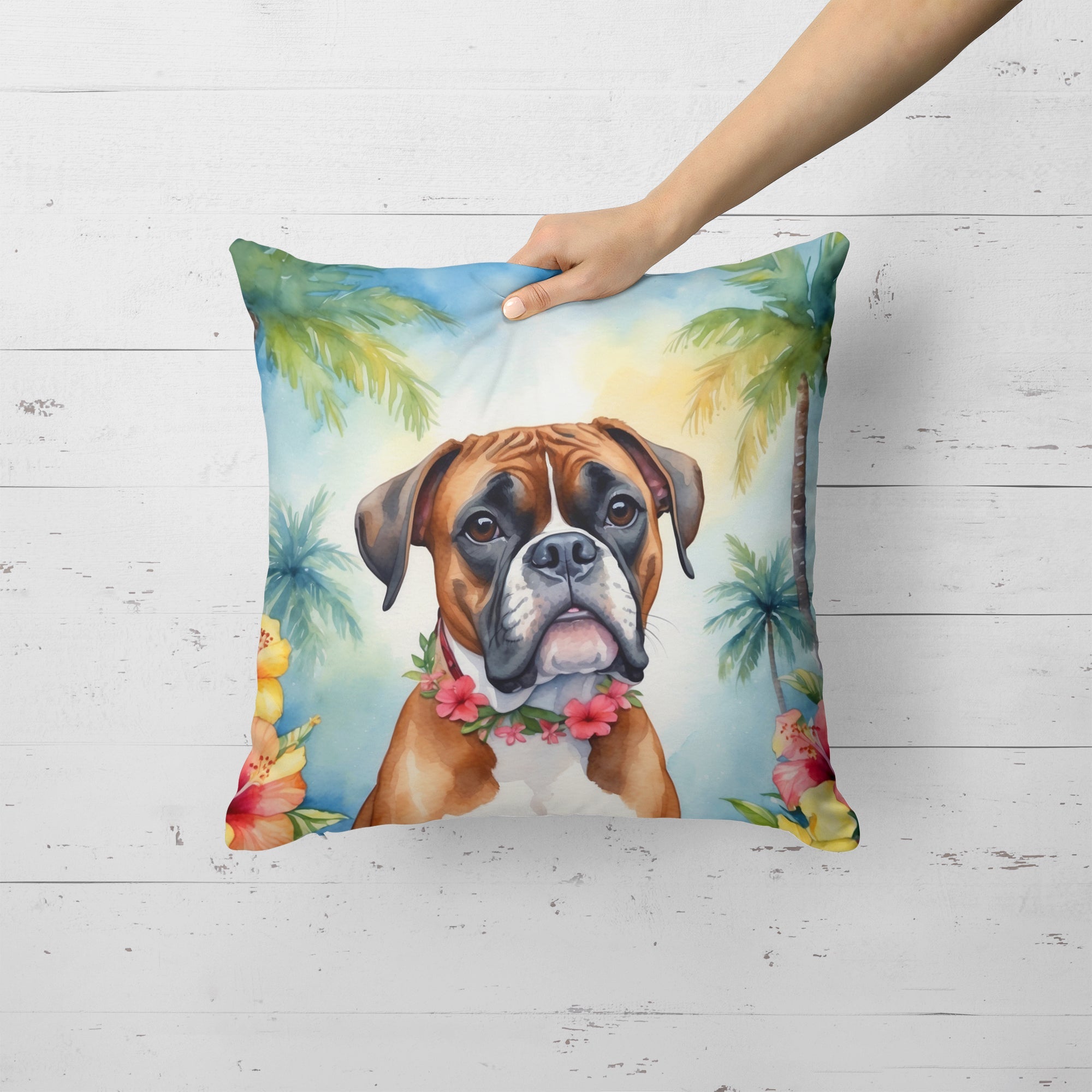 Boxer Luau Decorative Throw Pillow 18x18 Indoor Outdoor Accent Cushion, Fabric Cover with Insert for Sofa, Bed, Porch & Living Room