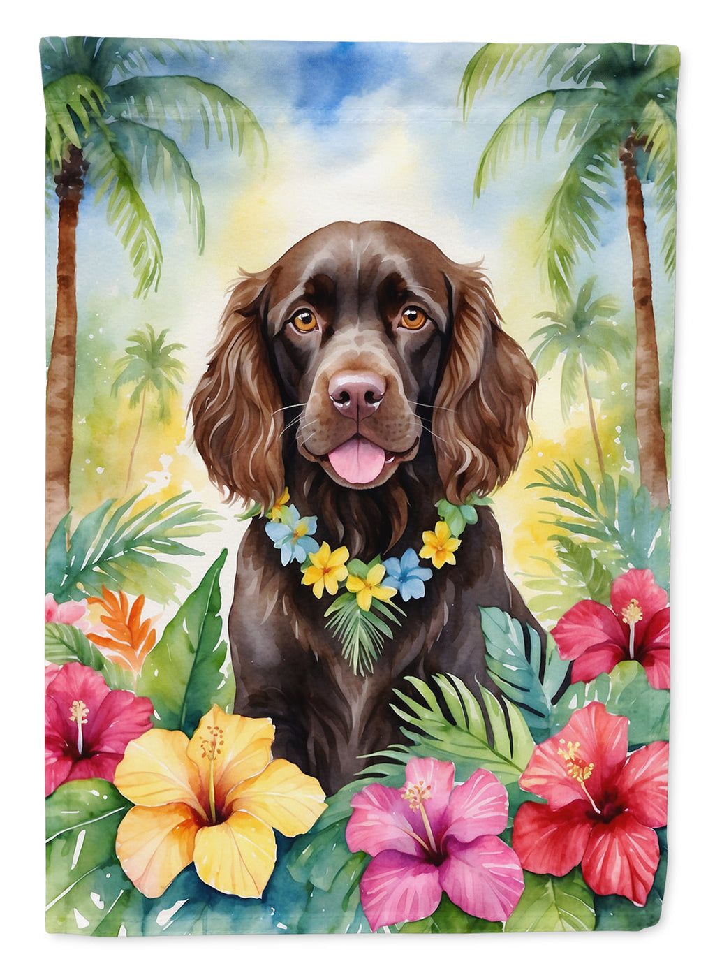 Boykin Spaniel Luau House Flag 28x40 Porch Sleeve Pole Decorative Outside Yard Banner Artwork Wall Hanging, Polyester