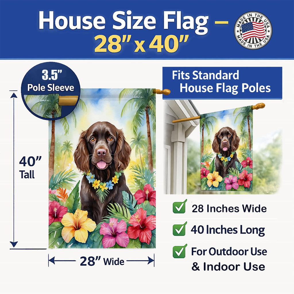 Boykin Spaniel Luau House Flag 28x40 Porch Sleeve Pole Decorative Outside Yard Banner Artwork Wall Hanging, Polyester