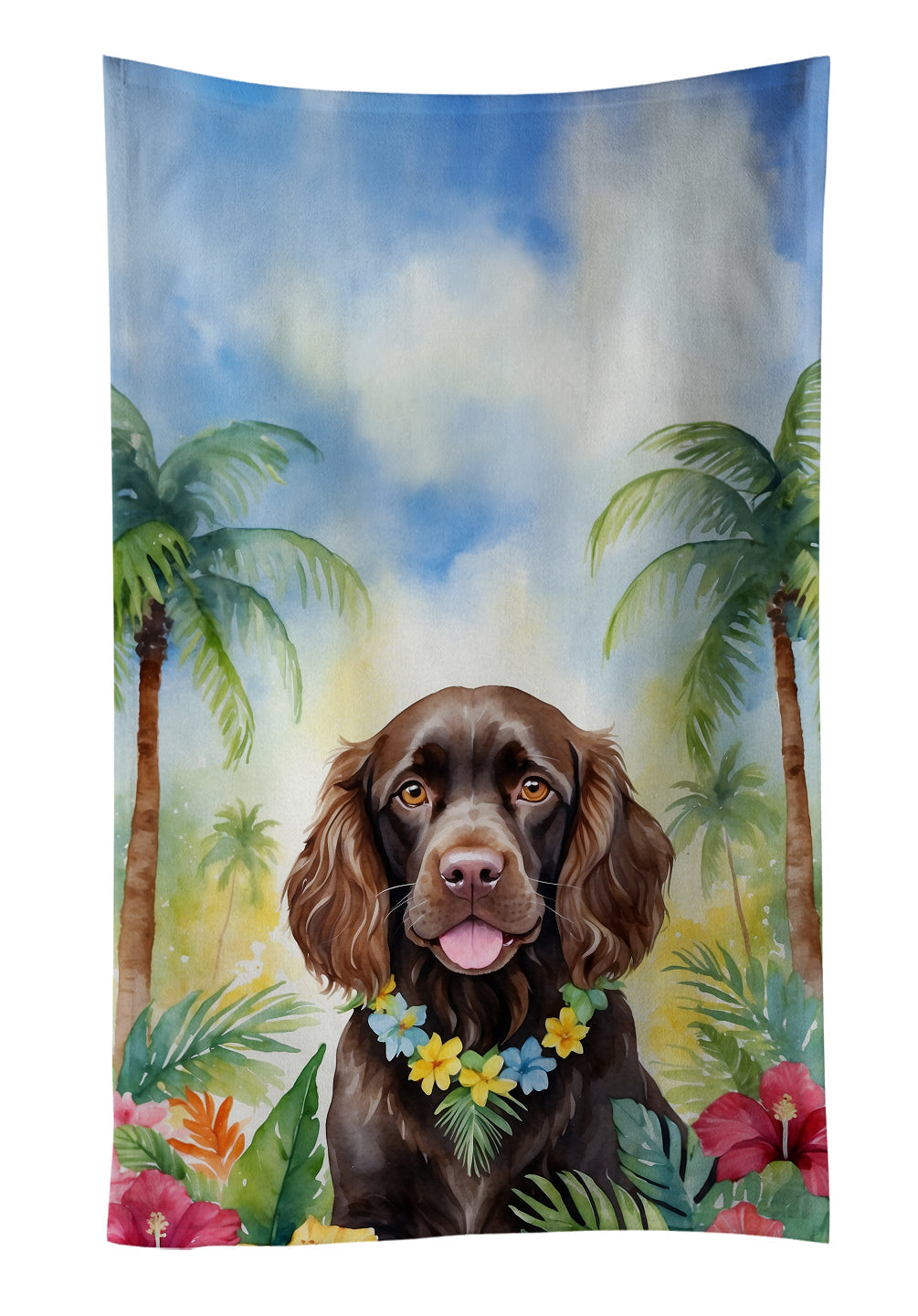 Boykin Spaniel Luau Kitchen Towel Velour Plush Front and Cotton Loop Back Machine Washable