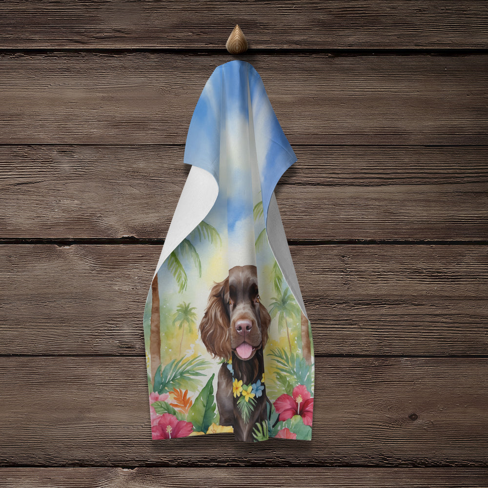 Boykin Spaniel Luau Kitchen Towel Velour Plush Front and Cotton Loop Back Machine Washable