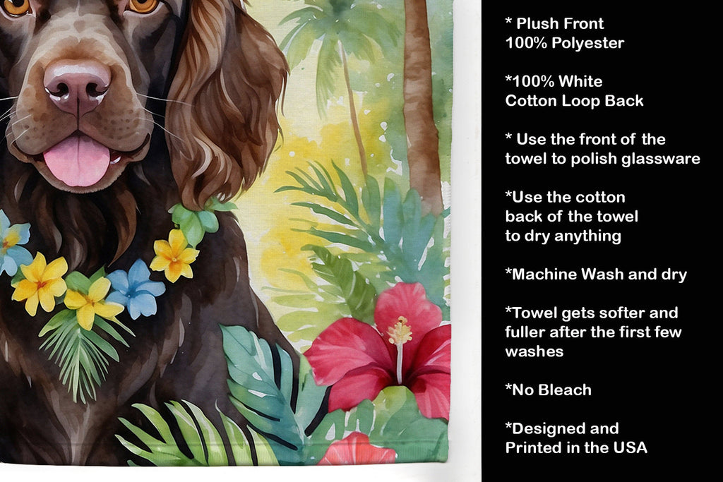 Boykin Spaniel Luau Kitchen Towel Velour Plush Front and Cotton Loop Back Machine Washable