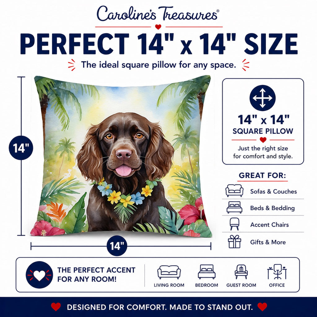 Boykin Spaniel Luau Decorative Throw Pillow 14x14 Indoor Outdoor Accent Cushion, Fabric Cover with Insert for Sofa, Bed, Porch & Living Room