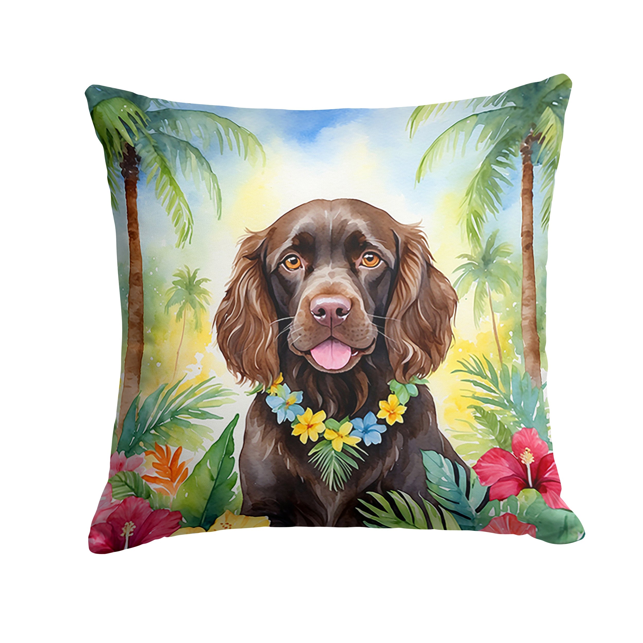Boykin Spaniel Luau Decorative Throw Pillow 18x18 Indoor Outdoor Accent Cushion, Fabric Cover with Insert for Sofa, Bed, Porch & Living Room