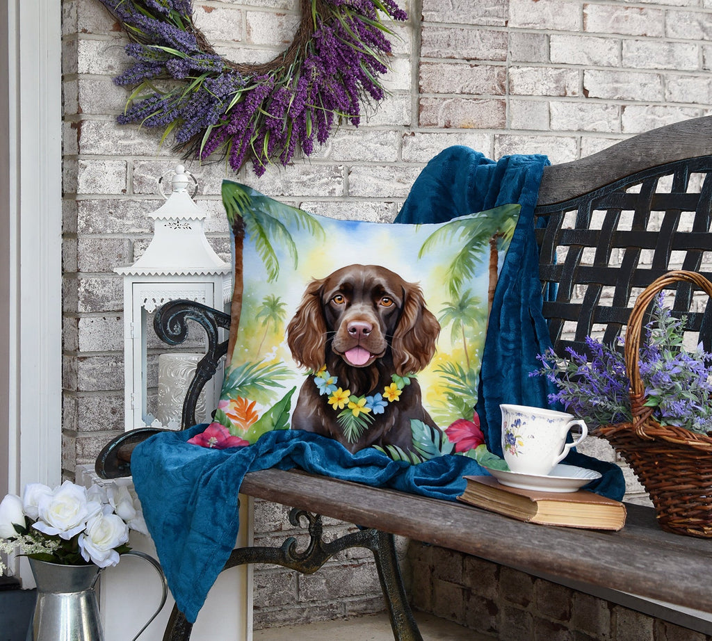 Boykin Spaniel Luau Decorative Throw Pillow 18x18 Indoor Outdoor Accent Cushion, Fabric Cover with Insert for Sofa, Bed, Porch & Living Room