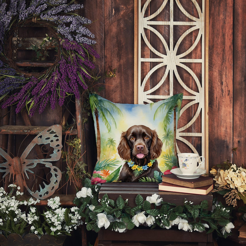 Boykin Spaniel Luau Decorative Throw Pillow 18x18 Indoor Outdoor Accent Cushion, Fabric Cover with Insert for Sofa, Bed, Porch & Living Room
