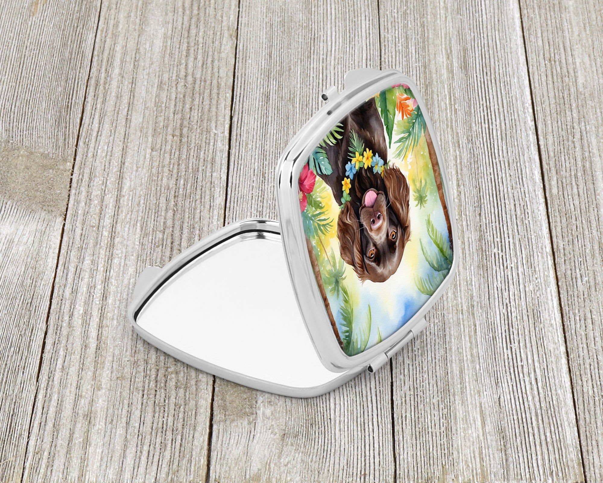 Boykin Spaniel Luau Compact Mirror Decorative Travel Makeup Mirror for Women Girls Gifts Pocket Makeup Mirror Folding Handheld
