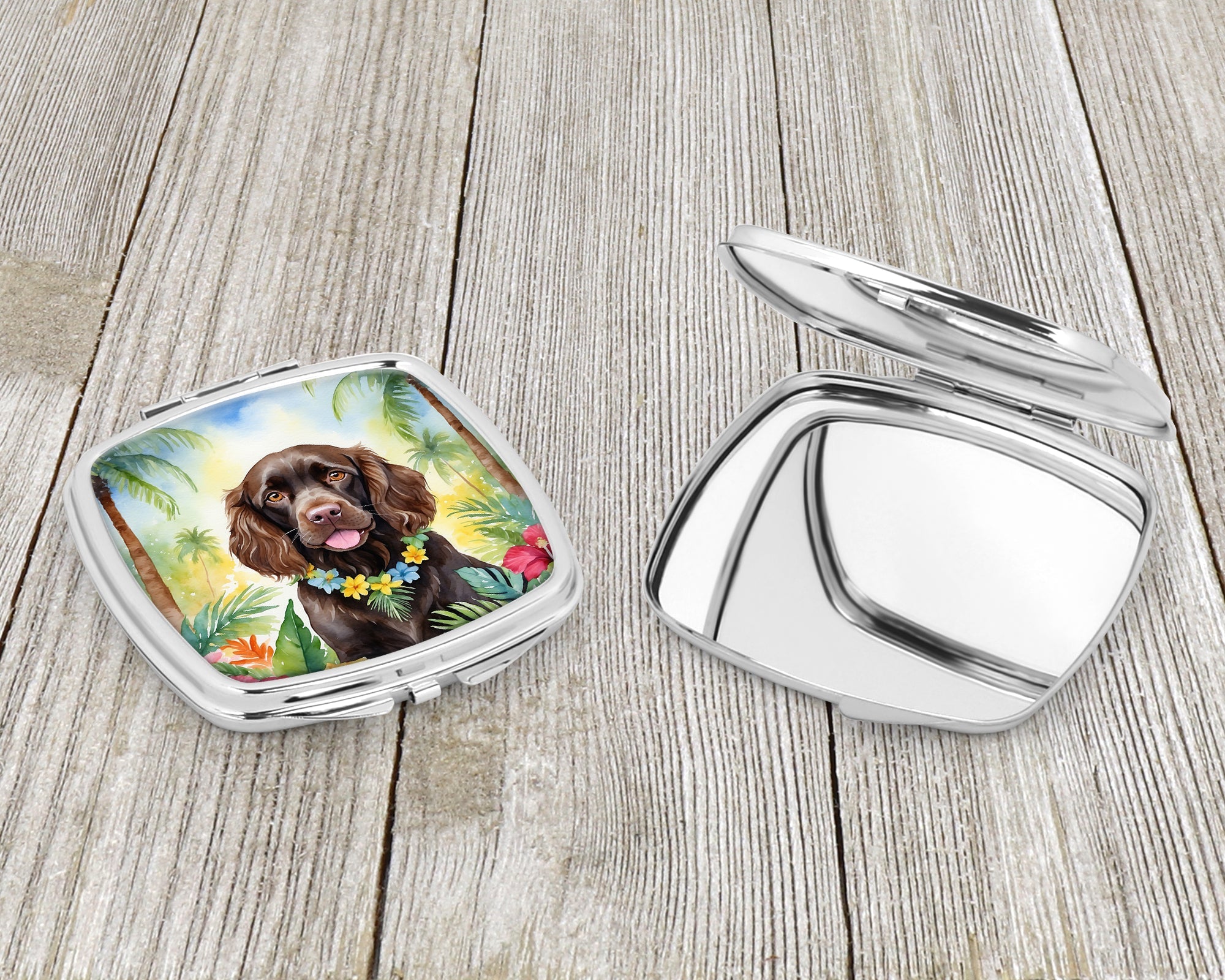 Boykin Spaniel Luau Compact Mirror Decorative Travel Makeup Mirror for Women Girls Gifts Pocket Makeup Mirror Folding Handheld