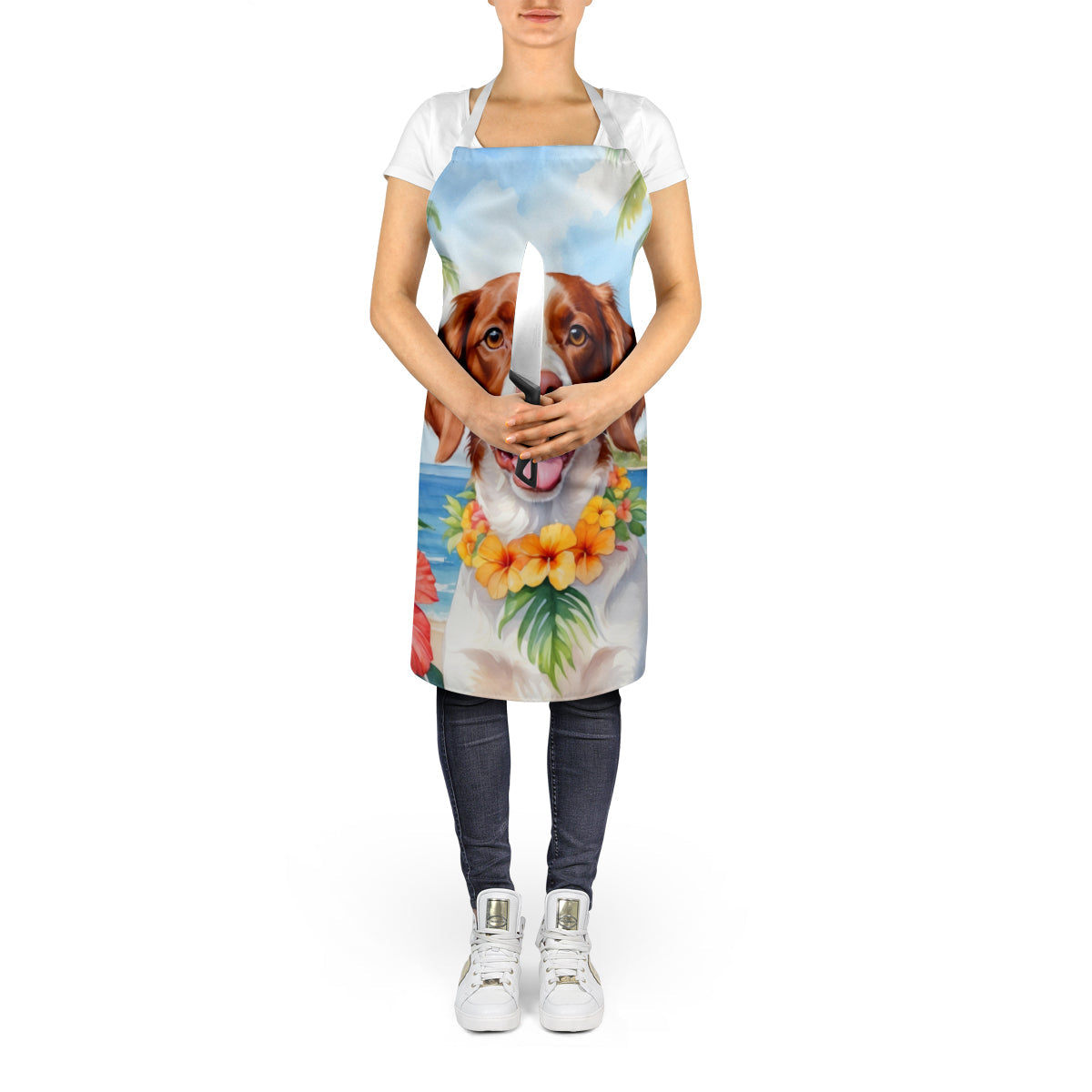 Brittany Spaniel Luau Apron Cooking Kitchen Server Baking Crafts Gardening for Adult Women Men, Unisex, Large, Multicolor
