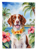 Brittany Spaniel Luau House Flag 28x40 Porch Sleeve Pole Decorative Outside Yard Banner Artwork Wall Hanging, Polyester