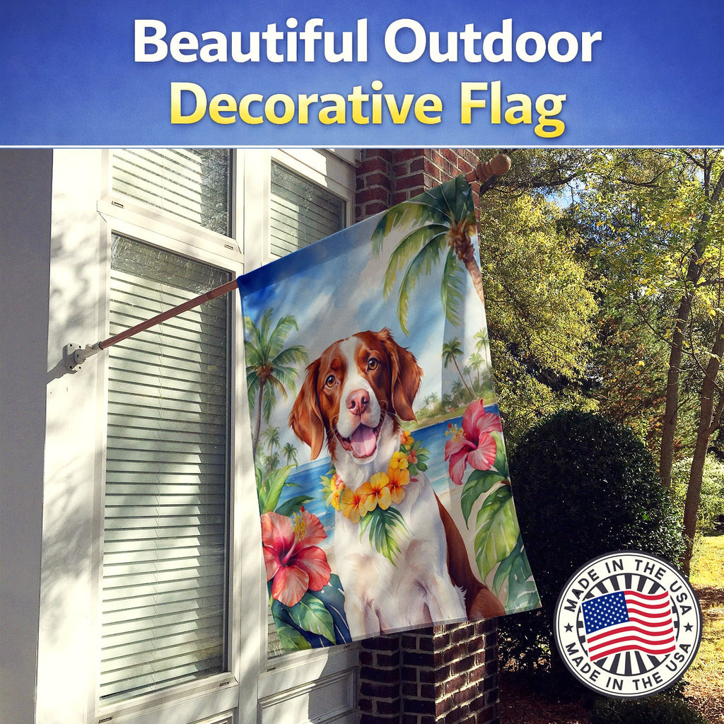 Brittany Spaniel Luau House Flag 28x40 Porch Sleeve Pole Decorative Outside Yard Banner Artwork Wall Hanging, Polyester