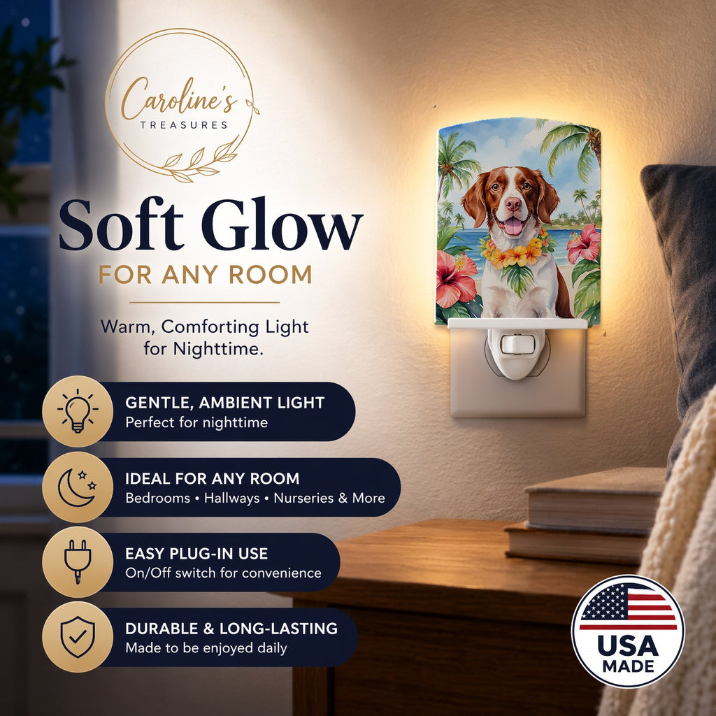 Brittany Spaniel Luau Ceramic Night Light Compact, UL-Certified, Ideal for Bedroom, Bathroom, Nursery, Hallway, Kitchen, 6x4x3, Multicolor