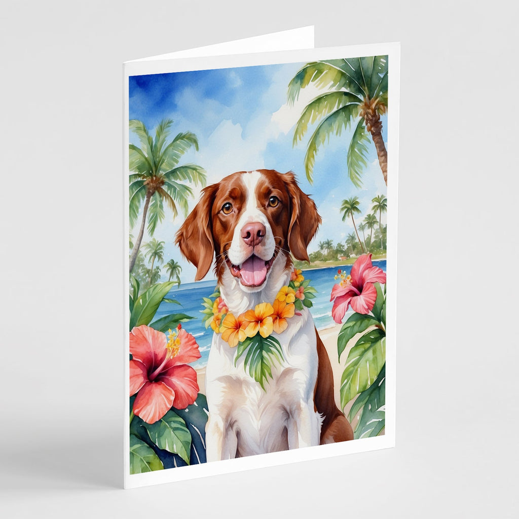 Brittany Spaniel Luau Greeting Cards Pack of 8 Blank Cards with Envelopes Whimsical A7 Size 5x7
