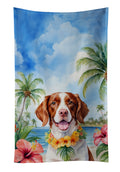 Brittany Spaniel Luau Kitchen Towel Velour Plush Front and Cotton Loop Back Machine Washable