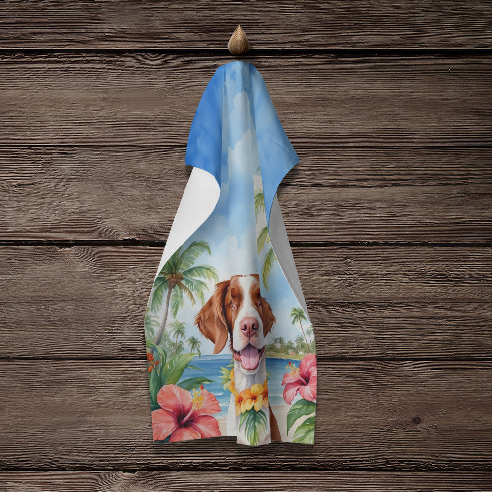 Brittany Spaniel Luau Kitchen Towel Velour Plush Front and Cotton Loop Back Machine Washable