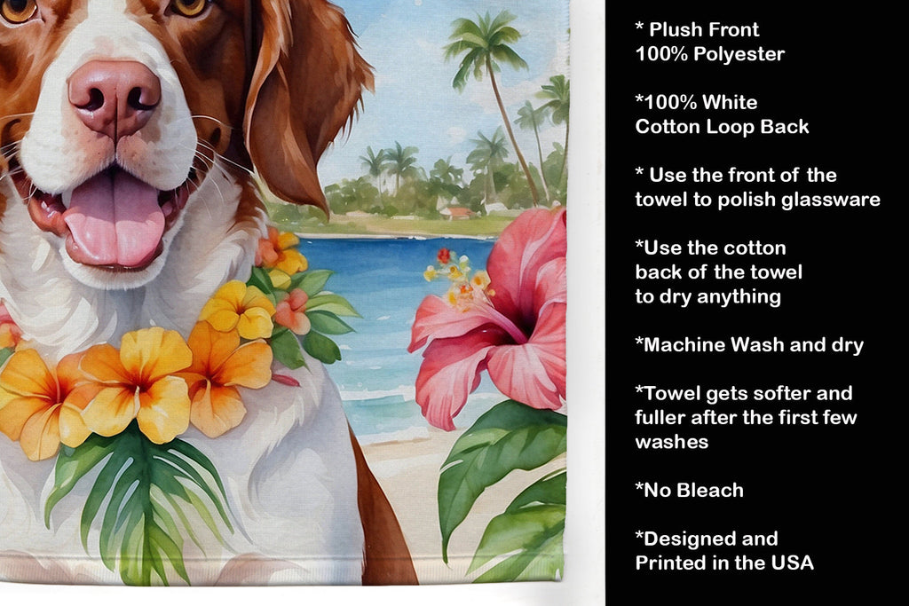 Brittany Spaniel Luau Kitchen Towel Velour Plush Front and Cotton Loop Back Machine Washable