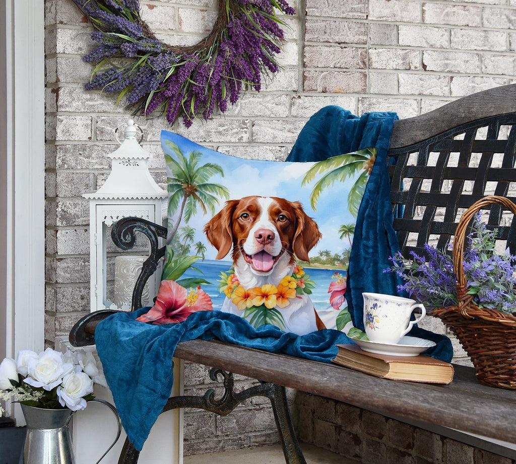 Brittany Spaniel Luau Decorative Throw Pillow 18x18 Indoor Outdoor Accent Cushion, Fabric Cover with Insert for Sofa, Bed, Porch & Living Room