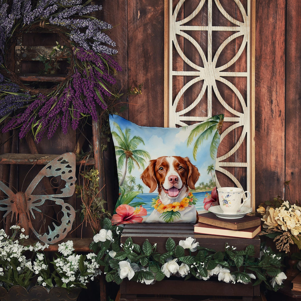 Brittany Spaniel Luau Decorative Throw Pillow 18x18 Indoor Outdoor Accent Cushion, Fabric Cover with Insert for Sofa, Bed, Porch & Living Room