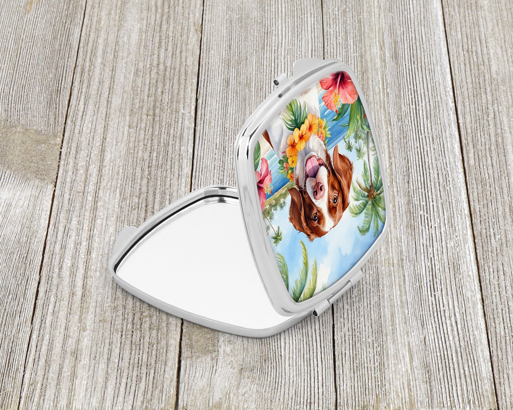 Brittany Spaniel Luau Compact Mirror Decorative Travel Makeup Mirror for Women Girls Gifts Pocket Makeup Mirror Folding Handheld