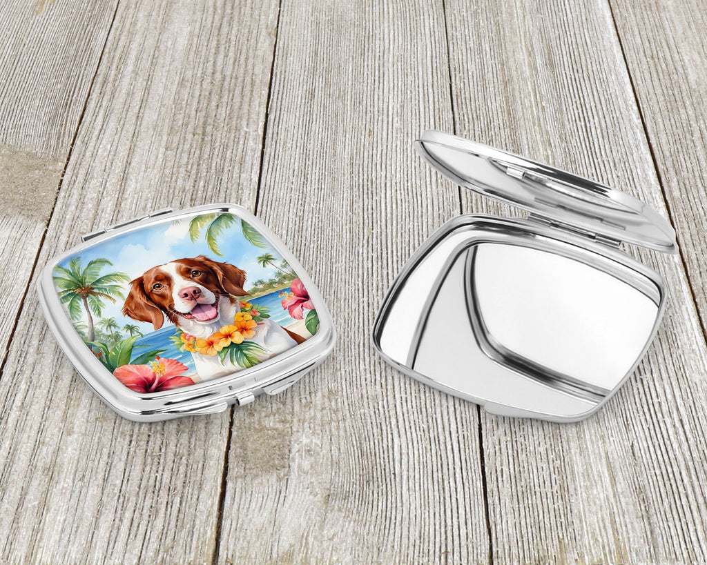 Brittany Spaniel Luau Compact Mirror Decorative Travel Makeup Mirror for Women Girls Gifts Pocket Makeup Mirror Folding Handheld