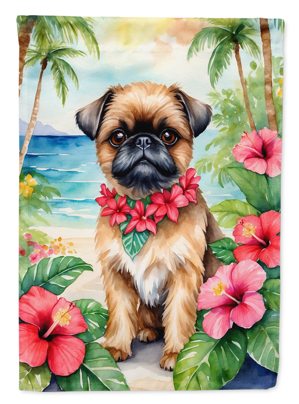 Brussels Griffon Luau House Flag 28x40 Porch Sleeve Pole Decorative Outside Yard Banner Artwork Wall Hanging, Polyester