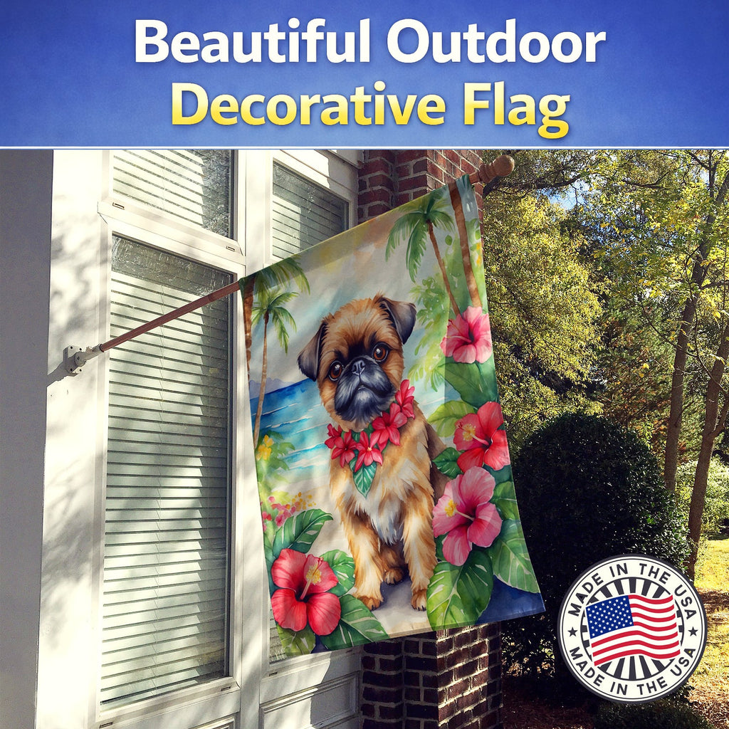 Brussels Griffon Luau House Flag 28x40 Porch Sleeve Pole Decorative Outside Yard Banner Artwork Wall Hanging, Polyester
