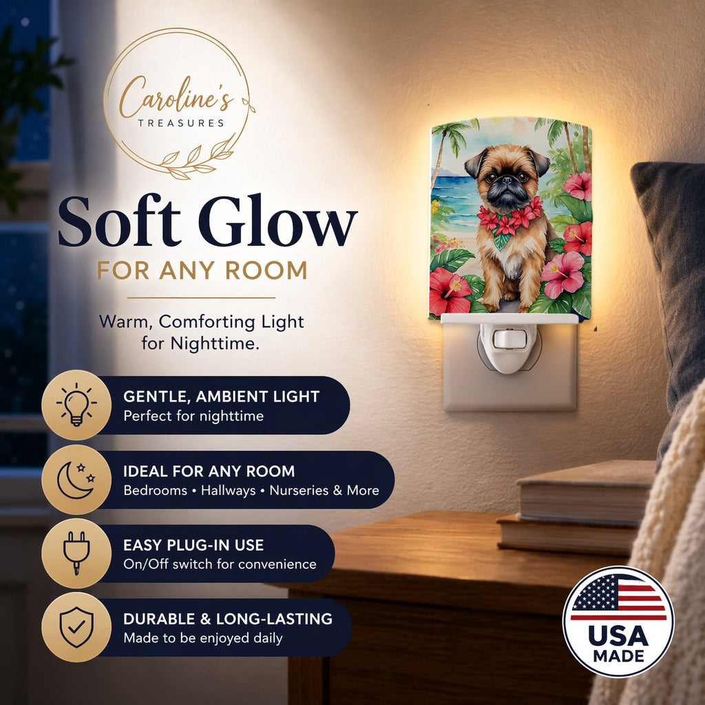 Brussels Griffon Luau Ceramic Night Light Compact, UL-Certified, Ideal for Bedroom, Bathroom, Nursery, Hallway, Kitchen, 6x4x3, Multicolor