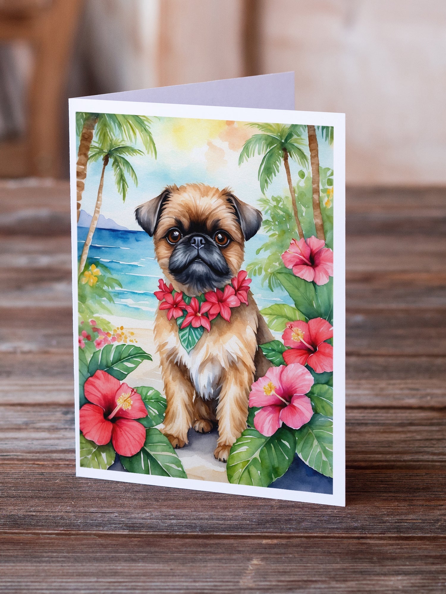 Brussels Griffon Luau Greeting Cards Pack of 8 Blank Cards with Envelopes Whimsical A7 Size 5x7