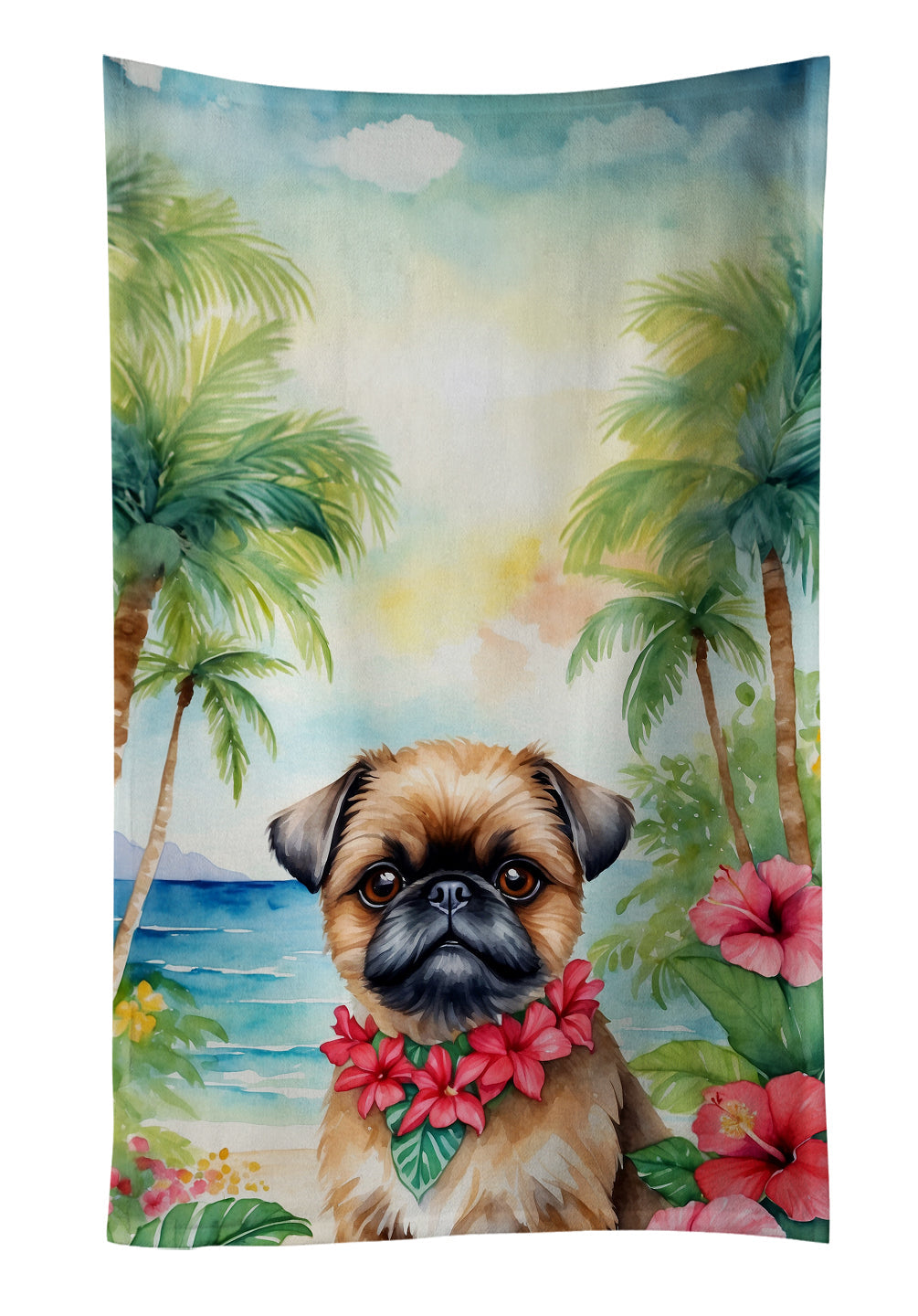 Brussels Griffon Luau Kitchen Towel Velour Plush Front and Cotton Loop Back Machine Washable