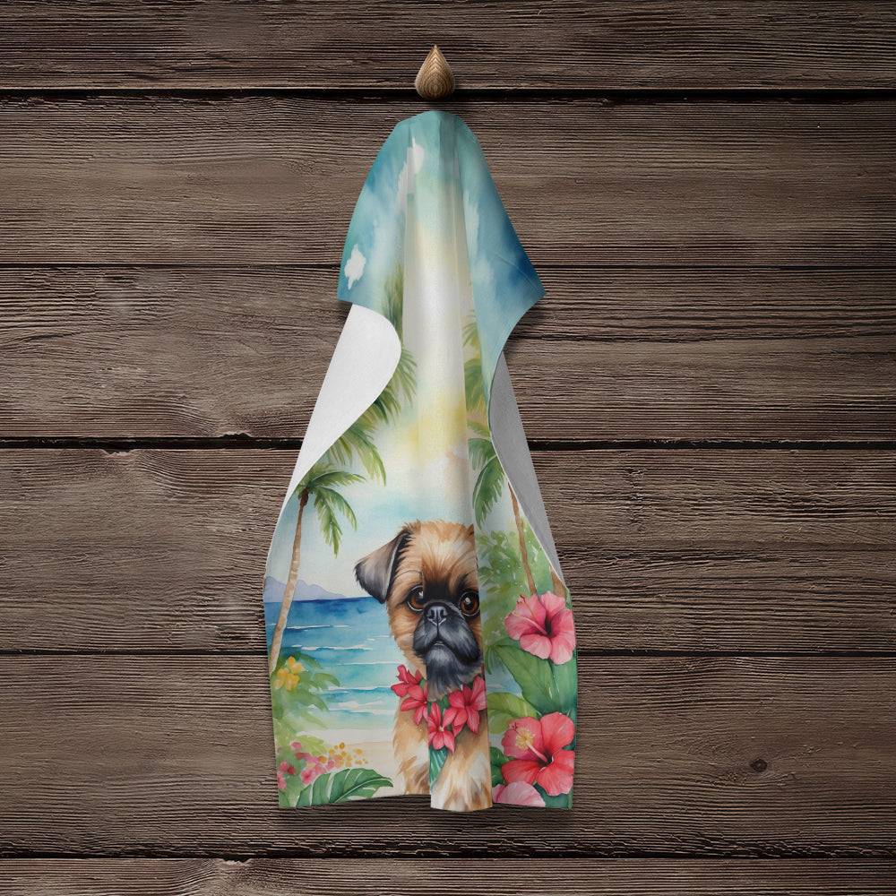 Brussels Griffon Luau Kitchen Towel Velour Plush Front and Cotton Loop Back Machine Washable