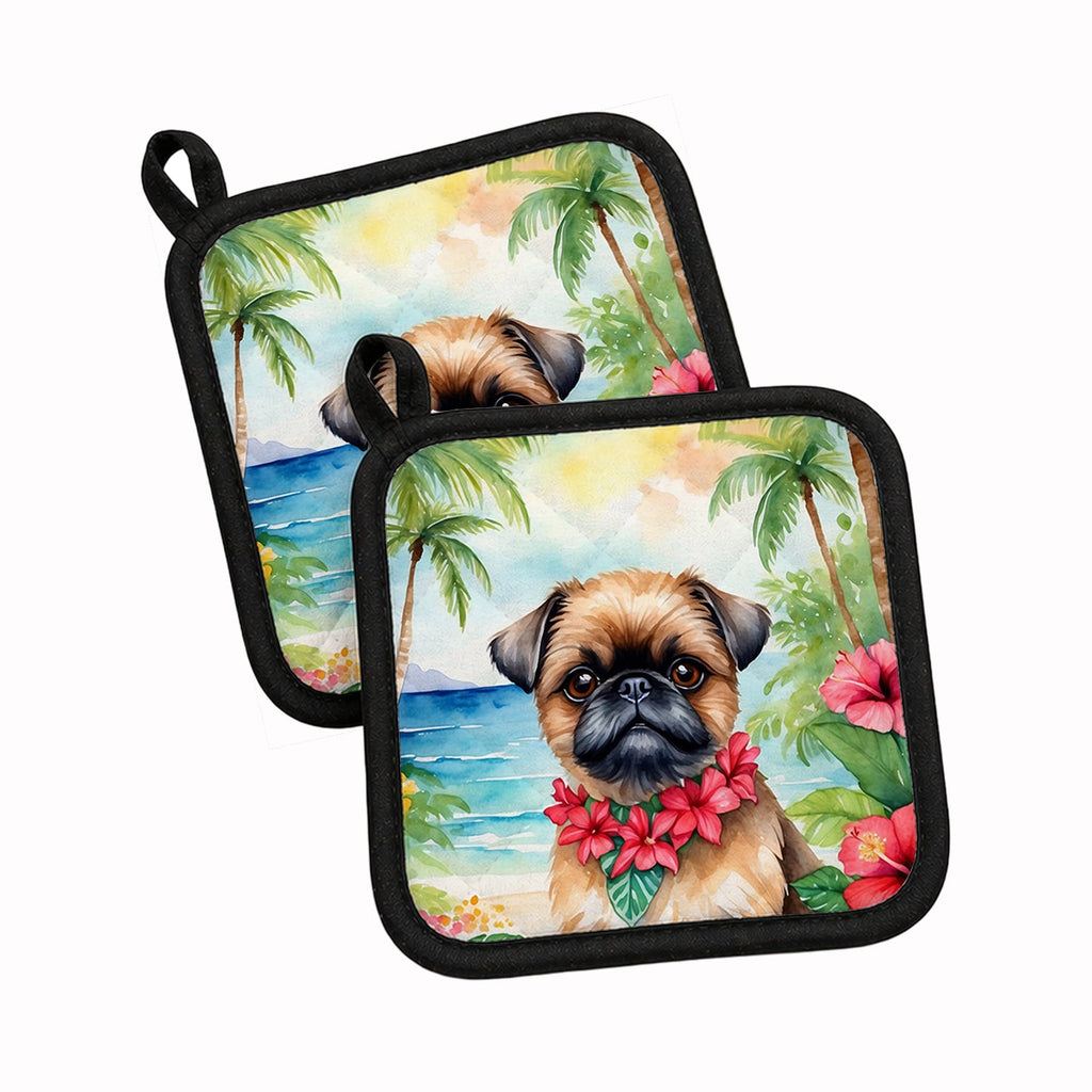Brussels Griffon Luau Pot Holder Set of 2 Heat Resistant Quilted Hot Pads 7.5 x 7.5 Inch, Insulated Kitchen Trivets for Cooking & Baking