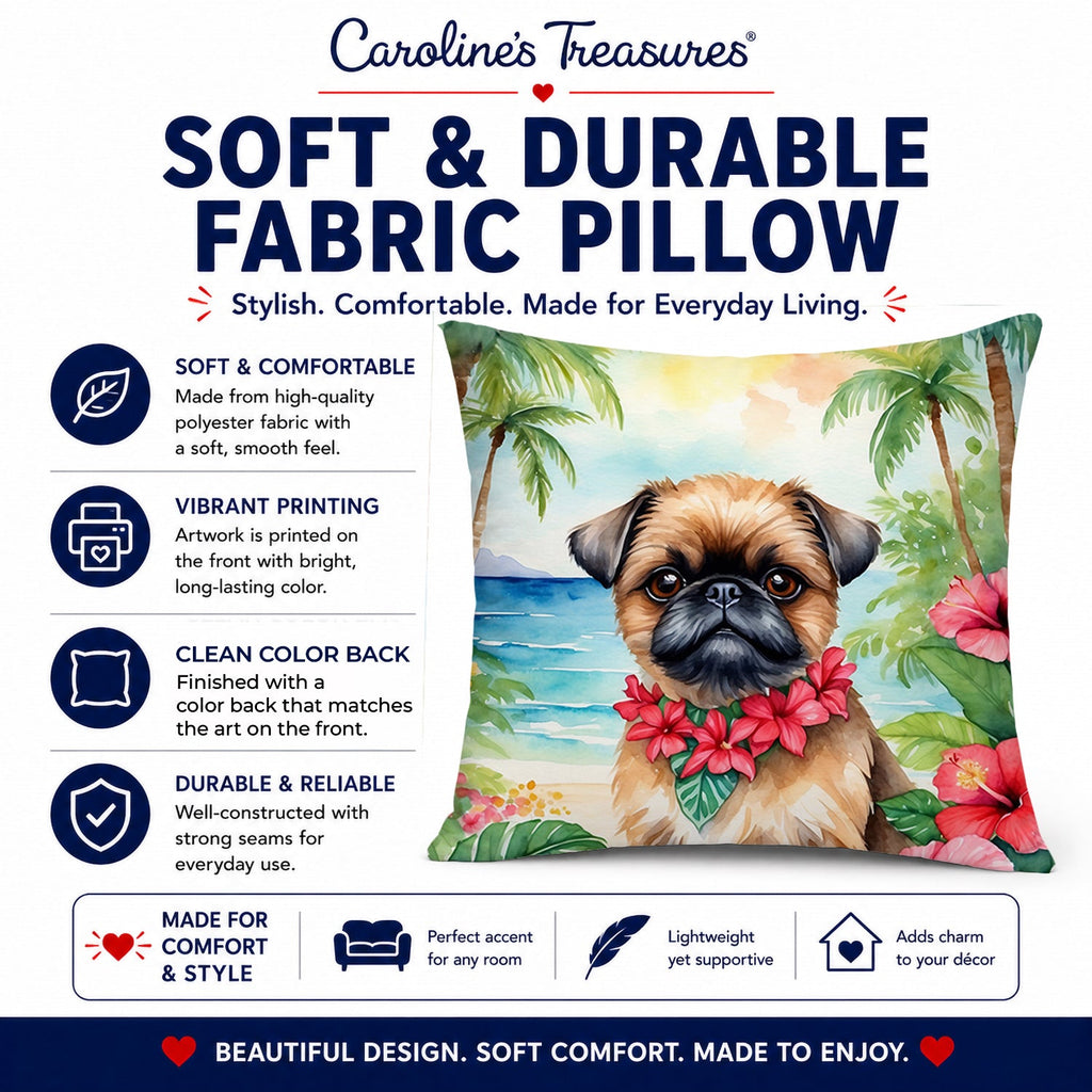 Brussels Griffon Luau Decorative Throw Pillow 14x14 Indoor Outdoor Accent Cushion, Fabric Cover with Insert for Sofa, Bed, Porch & Living Room
