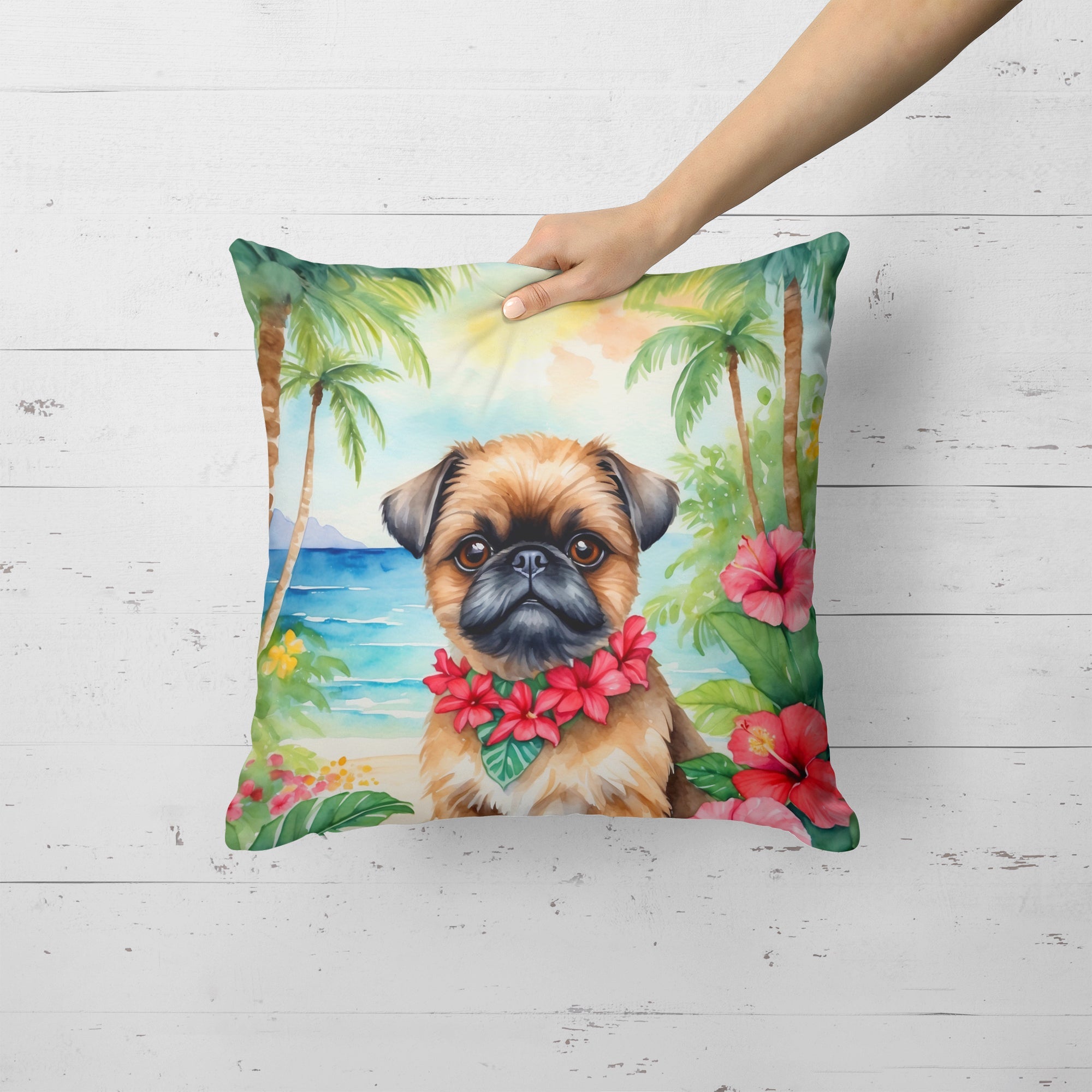 Brussels Griffon Luau Decorative Throw Pillow 18x18 Indoor Outdoor Accent Cushion, Fabric Cover with Insert for Sofa, Bed, Porch & Living Room