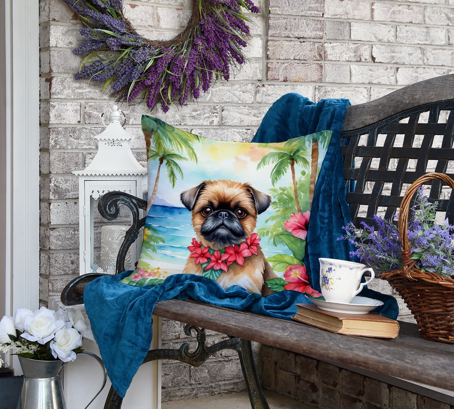 Brussels Griffon Luau Decorative Throw Pillow 18x18 Indoor Outdoor Accent Cushion, Fabric Cover with Insert for Sofa, Bed, Porch & Living Room