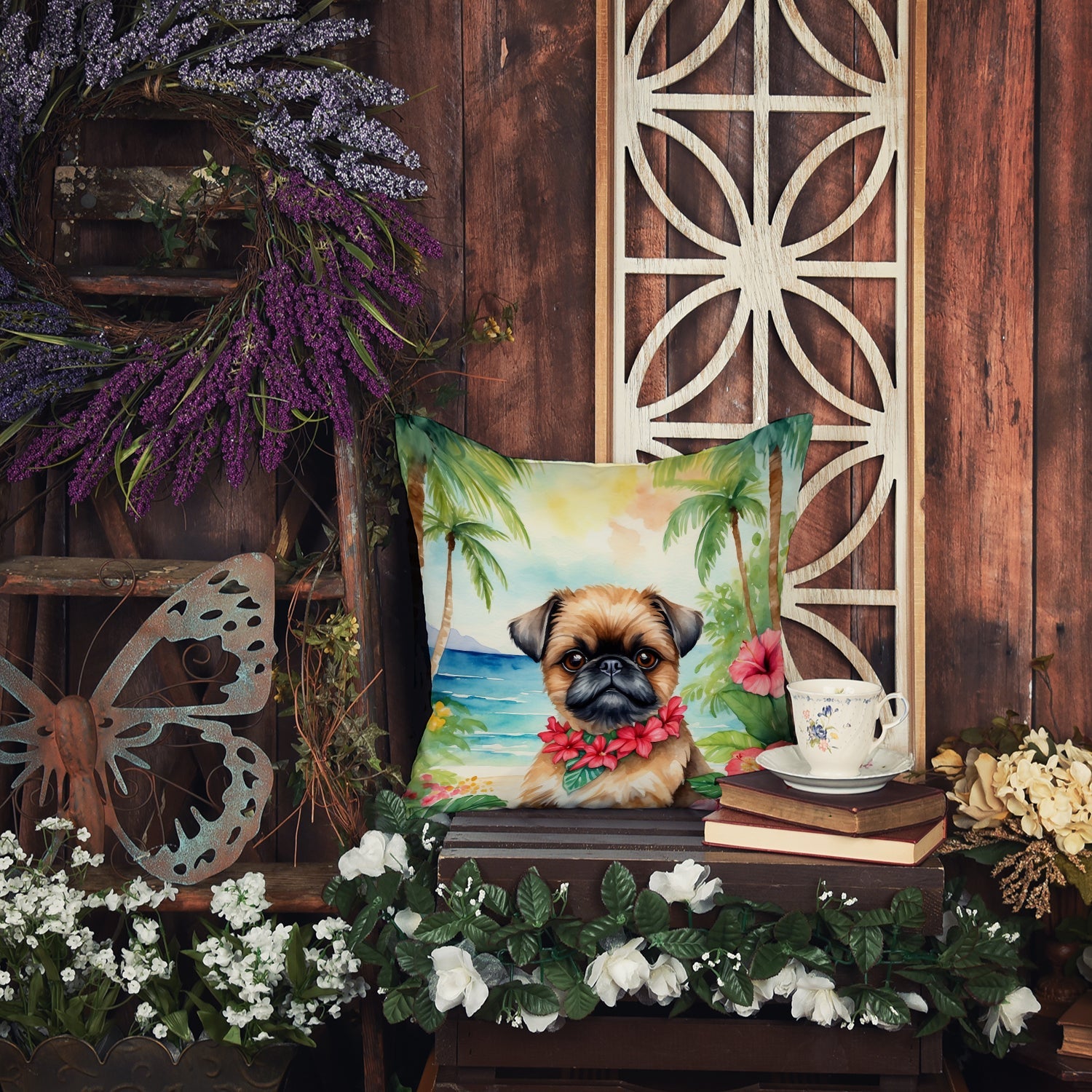 Brussels Griffon Luau Decorative Throw Pillow 18x18 Indoor Outdoor Accent Cushion, Fabric Cover with Insert for Sofa, Bed, Porch & Living Room