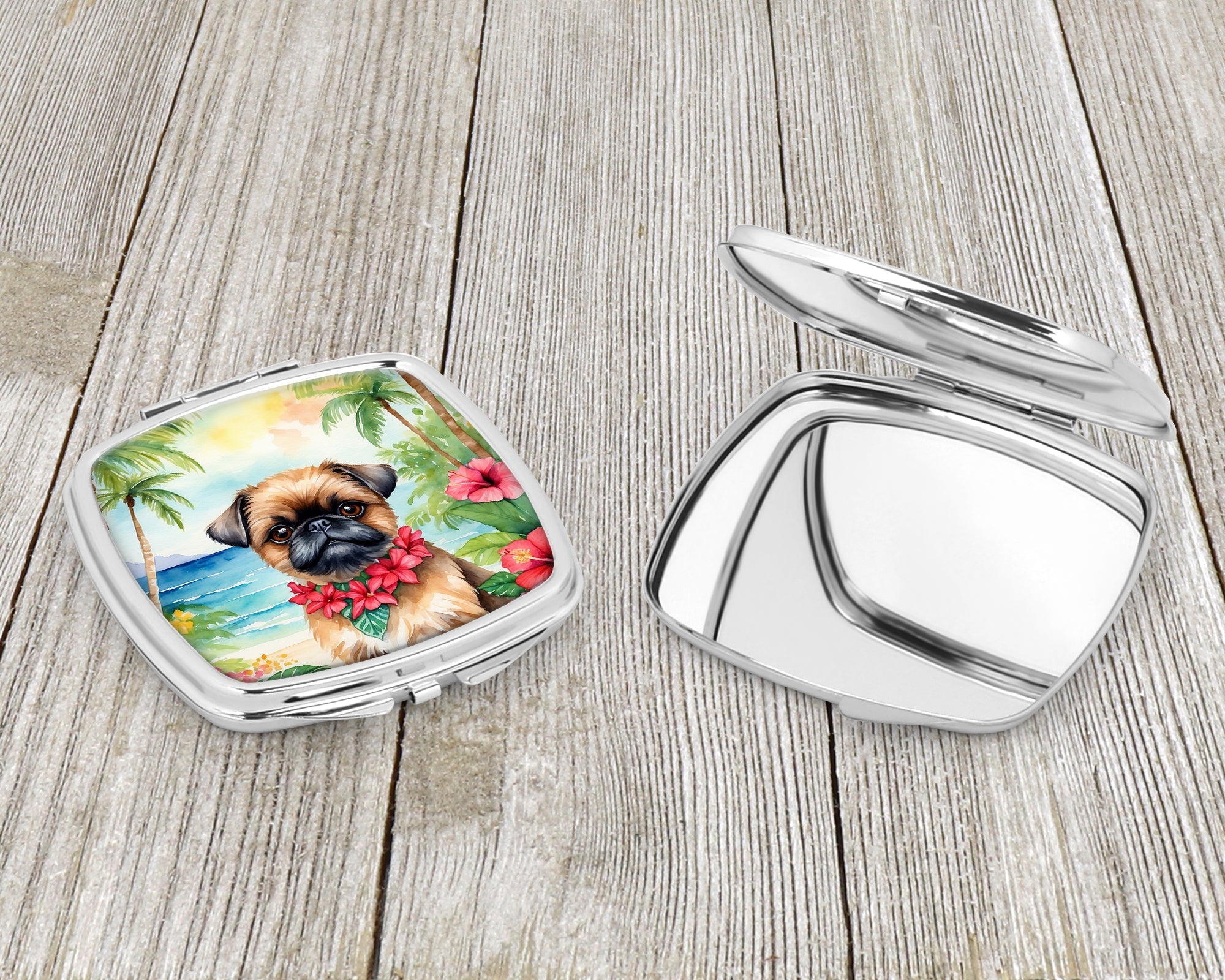 Brussels Griffon Luau Compact Mirror Decorative Travel Makeup Mirror for Women Girls Gifts Pocket Makeup Mirror Folding Handheld