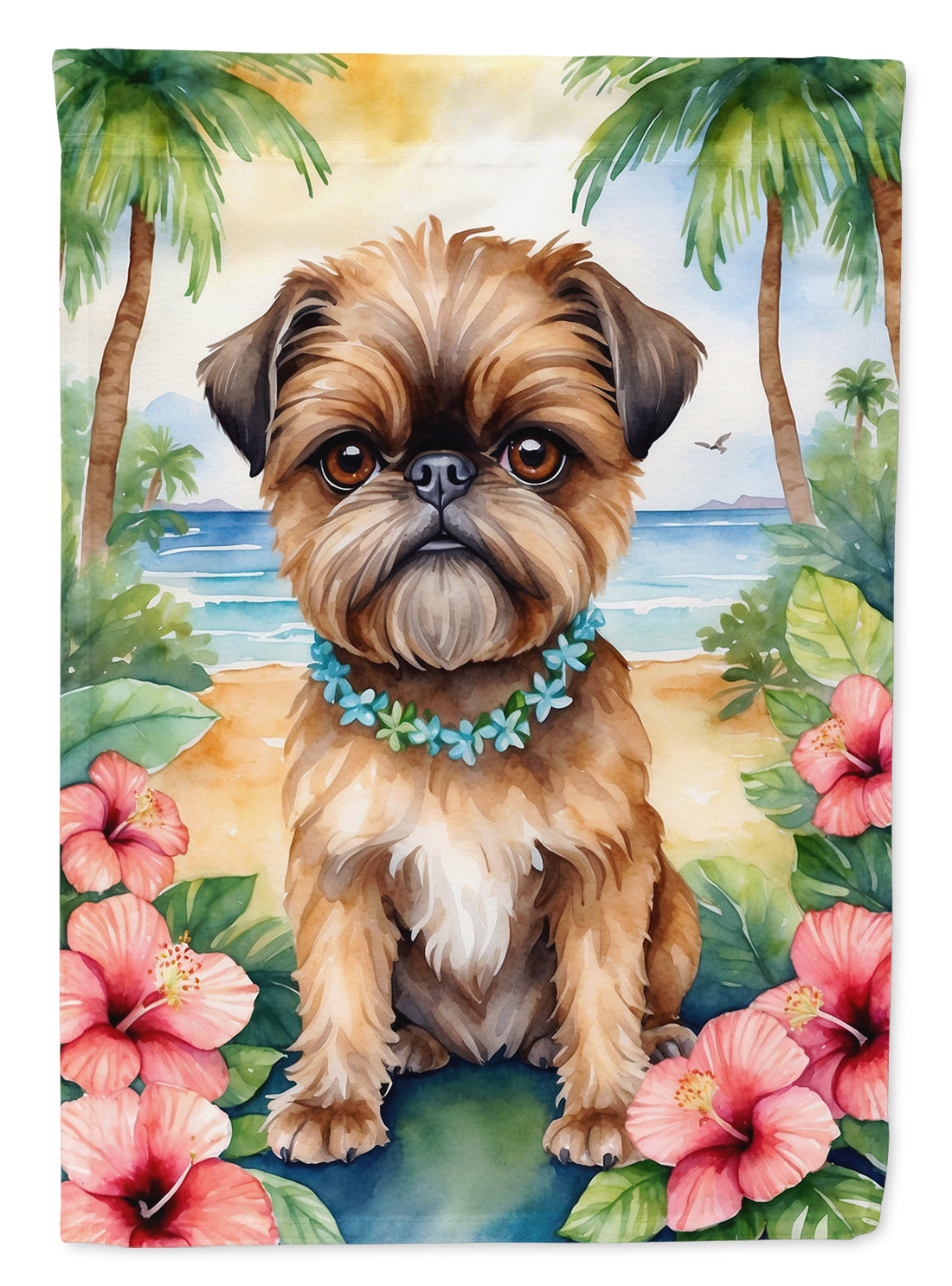 Brussels Griffon Luau House Flag 28x40 Porch Sleeve Pole Decorative Outside Yard Banner Artwork Wall Hanging, Polyester