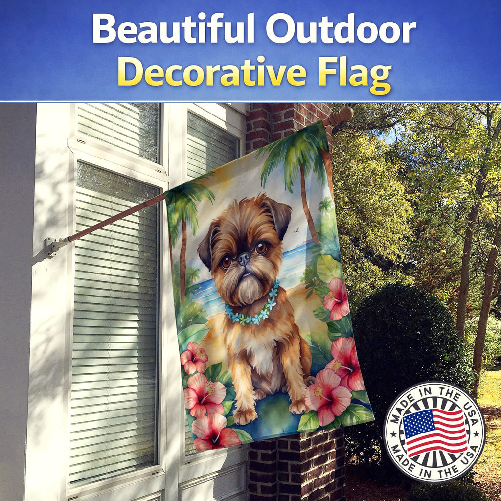 Brussels Griffon Luau House Flag 28x40 Porch Sleeve Pole Decorative Outside Yard Banner Artwork Wall Hanging, Polyester