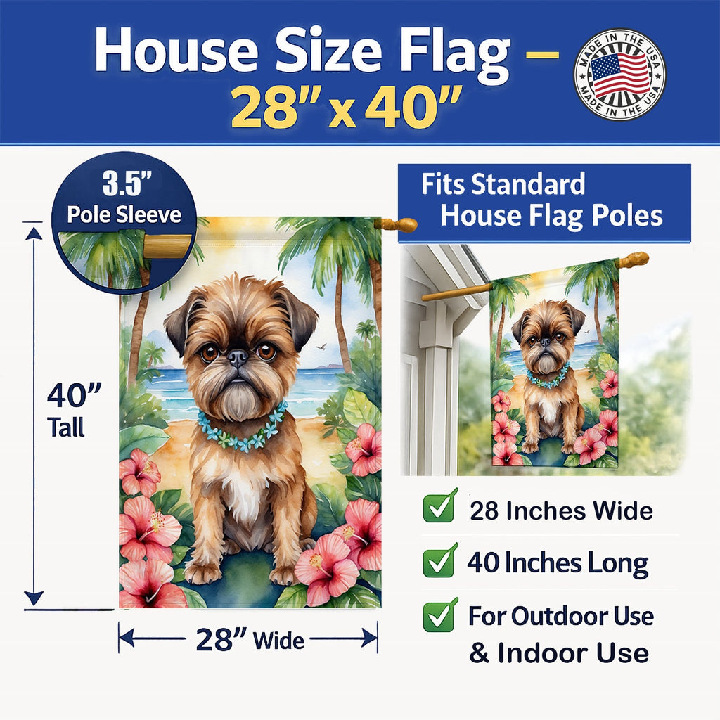 Brussels Griffon Luau House Flag 28x40 Porch Sleeve Pole Decorative Outside Yard Banner Artwork Wall Hanging, Polyester