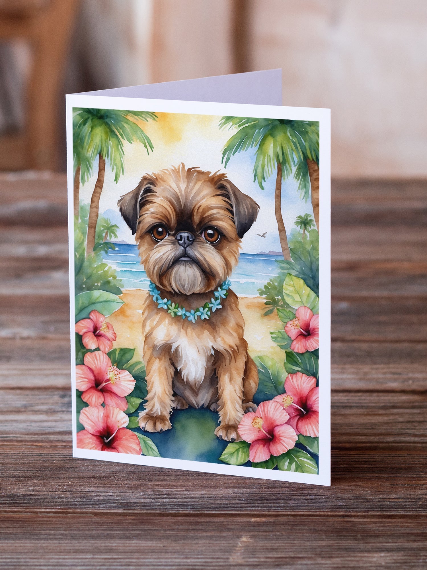 Brussels Griffon Luau Greeting Cards Pack of 8 Blank Cards with Envelopes Whimsical A7 Size 5x7