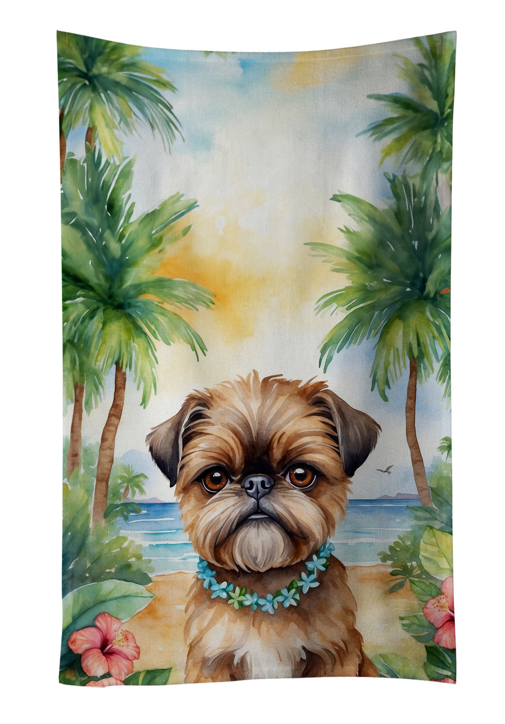 Brussels Griffon Luau Kitchen Towel Velour Plush Front and Cotton Loop Back Machine Washable