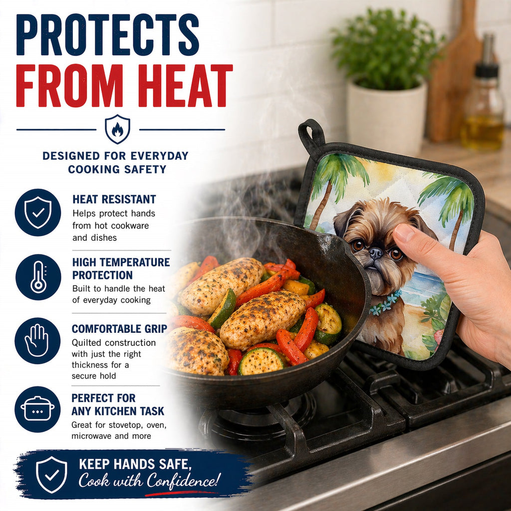 Brussels Griffon Luau Pot Holder Set of 2 Heat Resistant Quilted Hot Pads 7.5 x 7.5 Inch, Insulated Kitchen Trivets for Cooking & Baking
