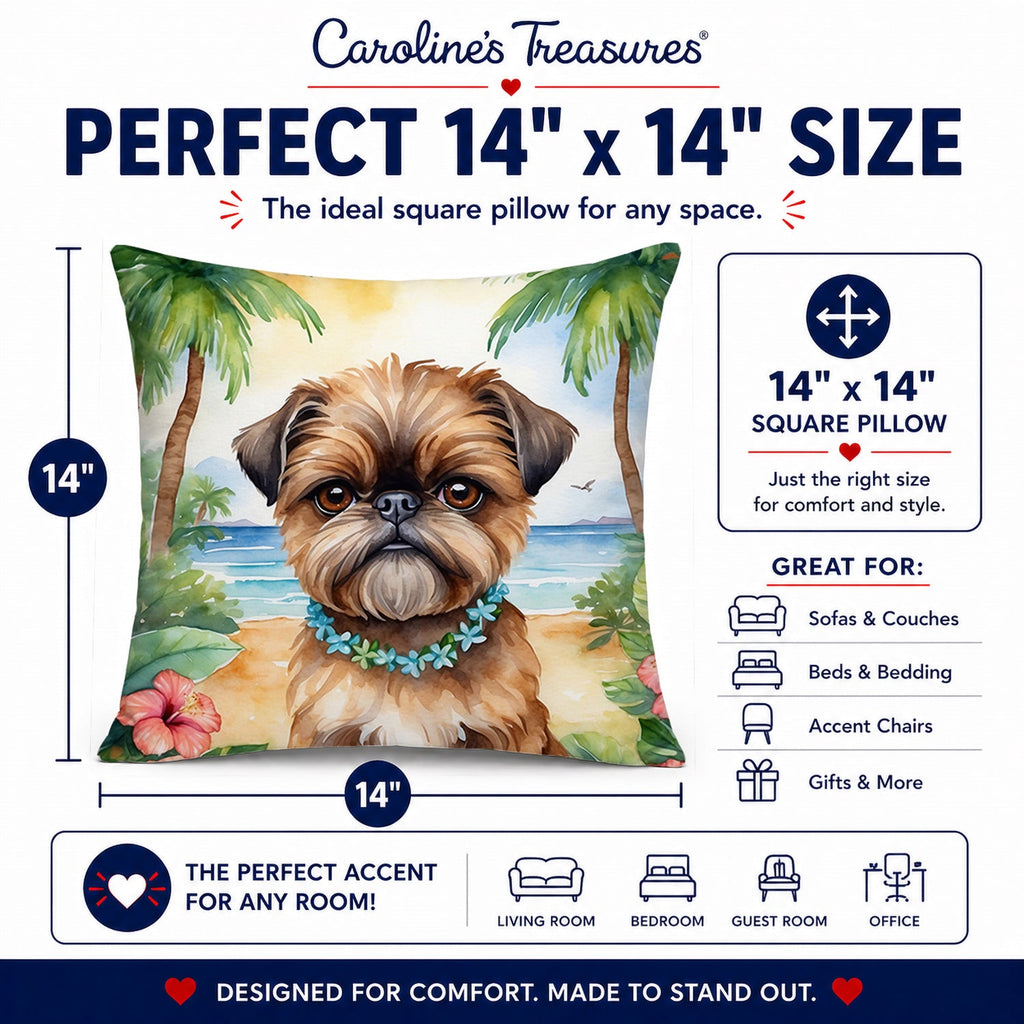 Brussels Griffon Luau Decorative Throw Pillow 14x14 Indoor Outdoor Accent Cushion, Fabric Cover with Insert for Sofa, Bed, Porch & Living Room