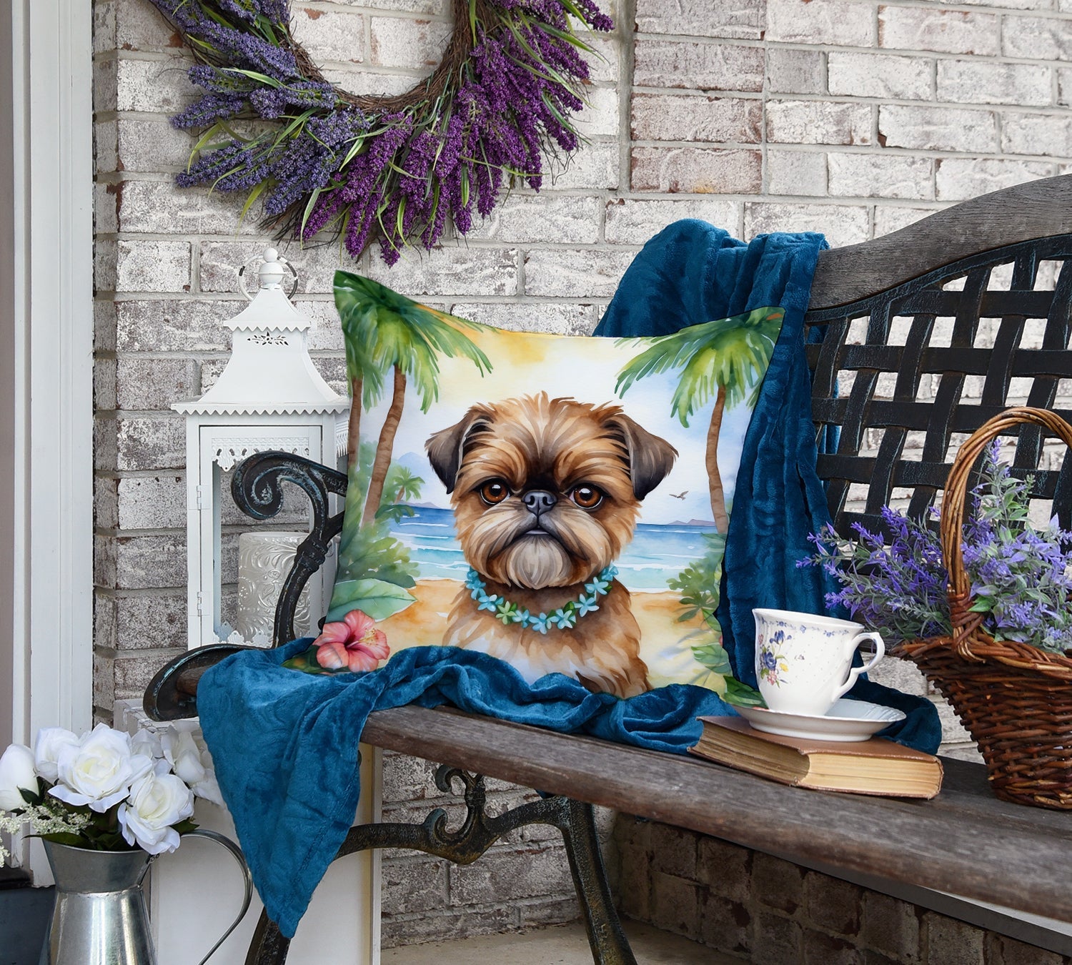 Brussels Griffon Luau Decorative Throw Pillow 18x18 Indoor Outdoor Accent Cushion, Fabric Cover with Insert for Sofa, Bed, Porch & Living Room