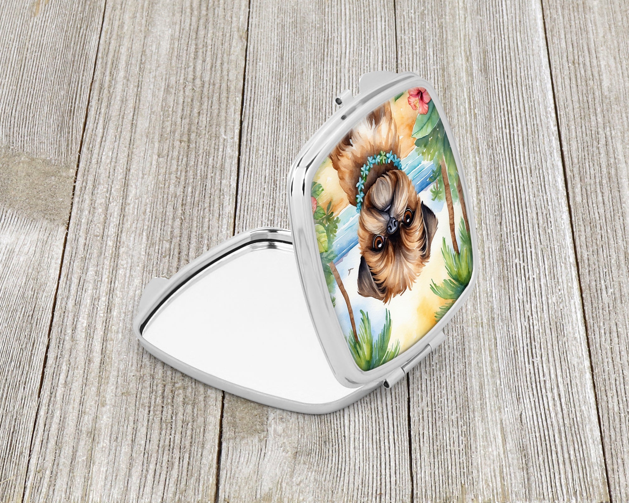 Brussels Griffon Luau Compact Mirror Decorative Travel Makeup Mirror for Women Girls Gifts Pocket Makeup Mirror Folding Handheld