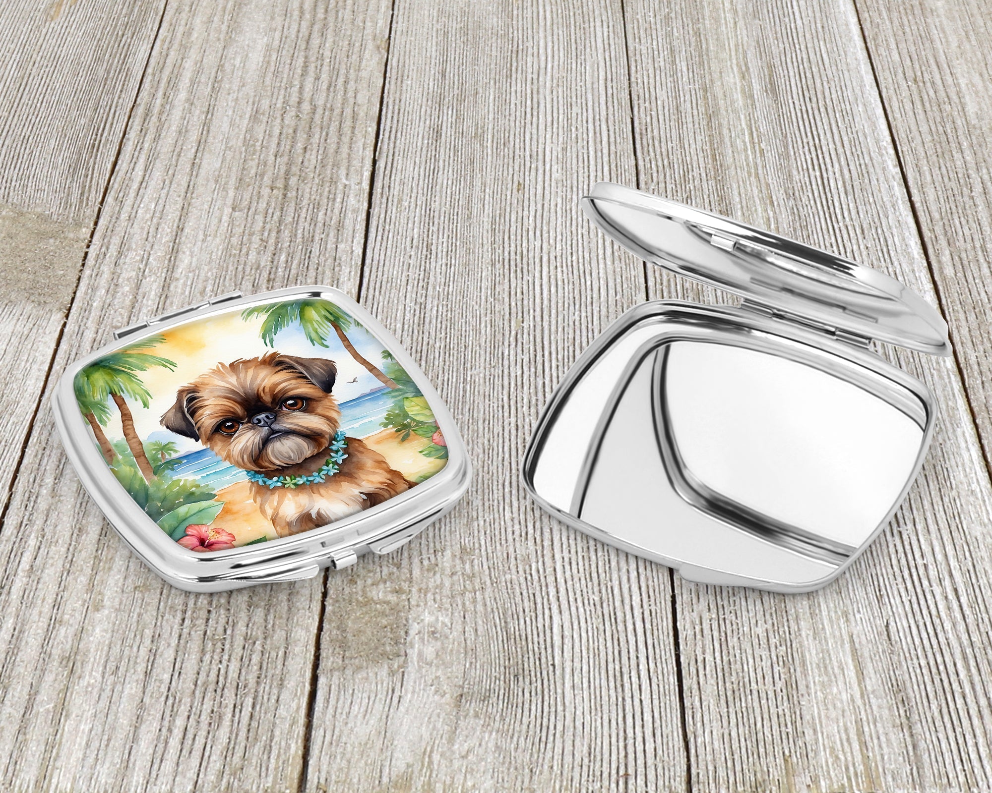Brussels Griffon Luau Compact Mirror Decorative Travel Makeup Mirror for Women Girls Gifts Pocket Makeup Mirror Folding Handheld