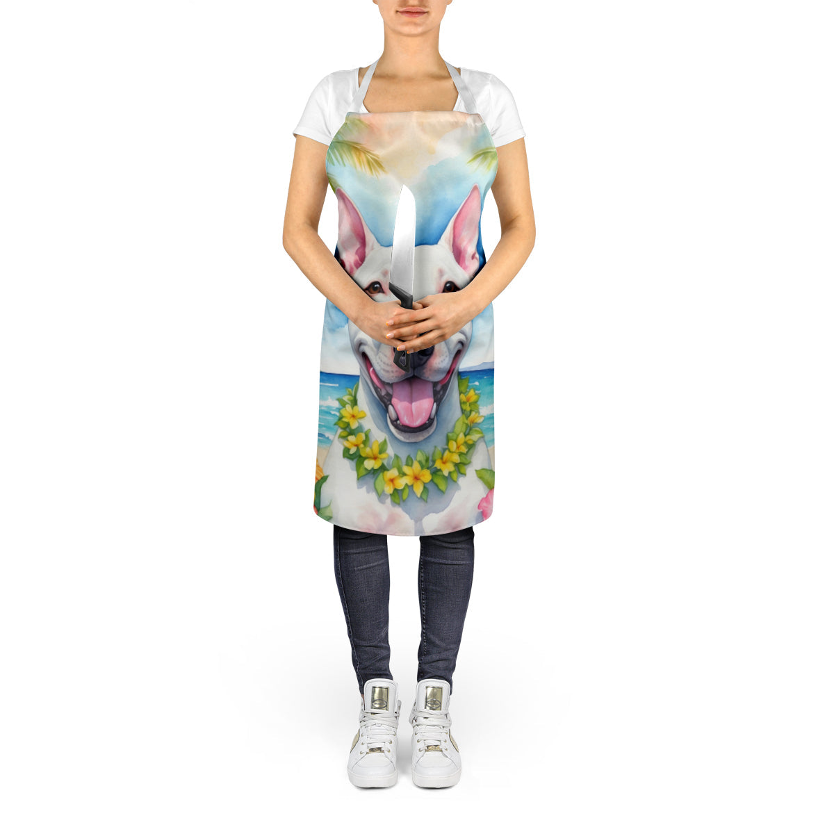Bull Terrier Luau Apron Cooking Kitchen Server Baking Crafts Gardening for Adult Women Men, Unisex, Large, Multicolor