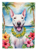 Bull Terrier Luau House Flag 28x40 Porch Sleeve Pole Decorative Outside Yard Banner Artwork Wall Hanging, Polyester