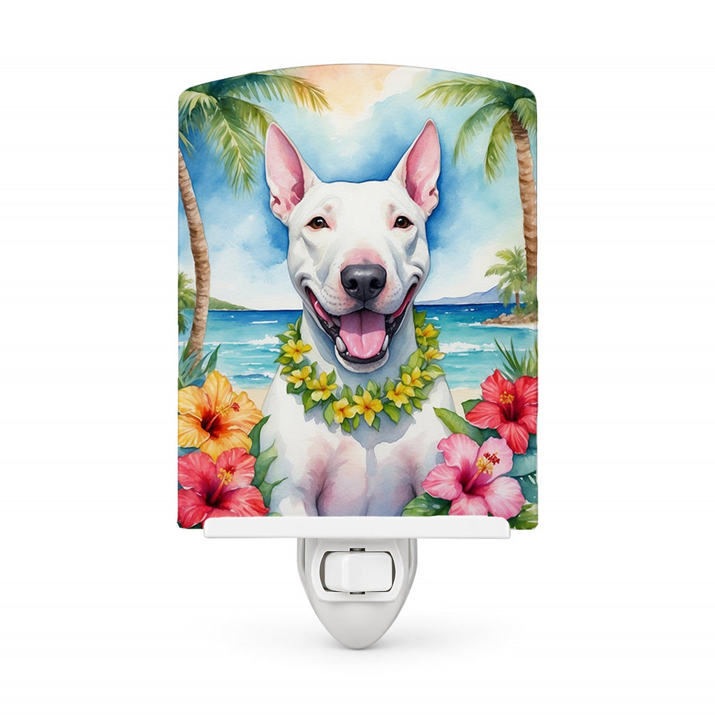 Bull Terrier Luau Ceramic Night Light Compact, UL-Certified, Ideal for Bedroom, Bathroom, Nursery, Hallway, Kitchen, 6x4x3, Multicolor