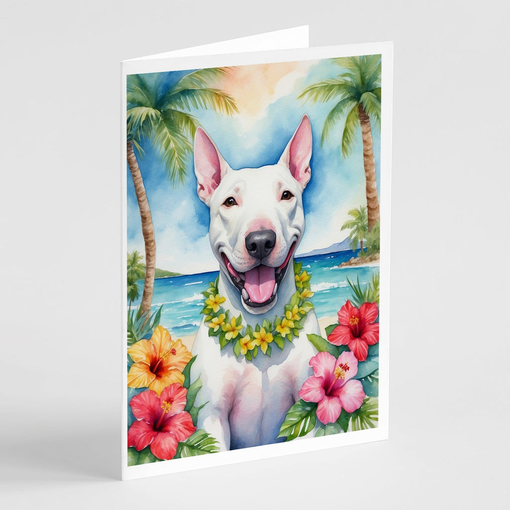 Bull Terrier Luau Greeting Cards Pack of 8 Blank Cards with Envelopes Whimsical A7 Size 5x7